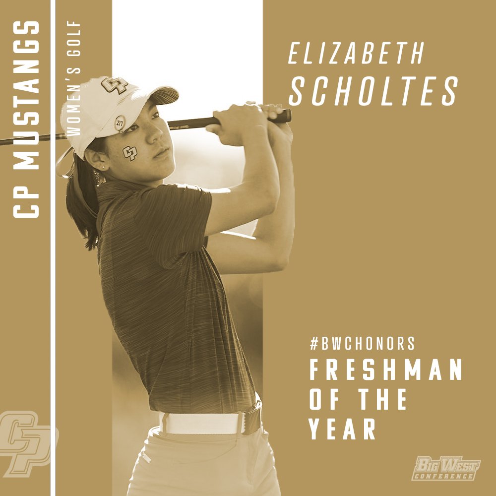 BigWestGolf's tweet photo. #BWCHonors Freshman of the Year – Elizabeth Scholtes (@CalPolyGolf) 🏆

Scholtes is just the 2nd Mustang to earn #BigWest Freshman of the Year honors! (Caroline Cantlay, 2018)

#RideHigh | #LeaveALegacy https://t.co/4mNO7F9FsB