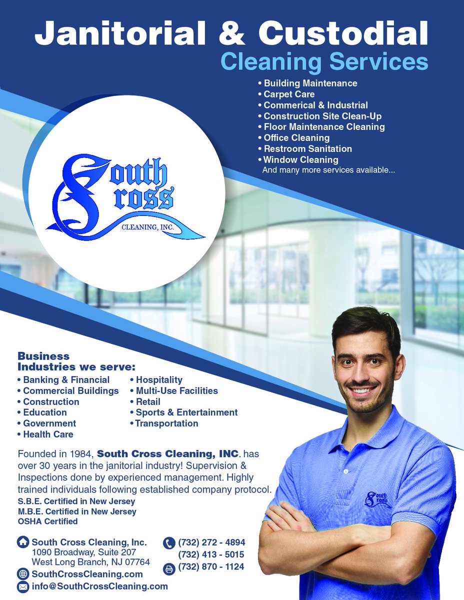 SouthCrossClean's tweet image. Check out all the services we offer! With over 30 years of experience we are your go to janitorial &amp;amp; custodial cleaning service company here in New Jersey!