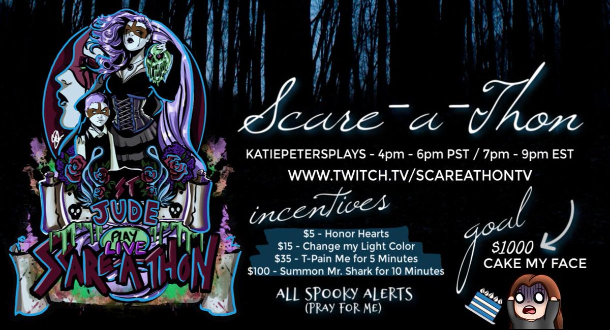 Join me THIS Sunday for my shift in the <a href="/ScareAThon/">ScareAThon</a> raising money for <a href="/StJudePLAYLIVE/">St. Jude PLAY LIVE</a>! 👻

WHEN: 4pm PST / 7pm EST 
WHERE: twitch.tv/scareathontv

I'll be playing a scary game and I might even get caked in the face. 👀