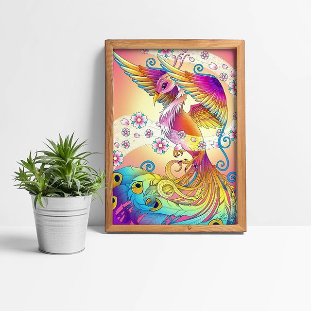 ✨Floral Phoenix✨ 
This month’s member exclusive colouring page 🥰 I made my version full of rainbow goodness 🌈 bit.ly/2Hd9GnR