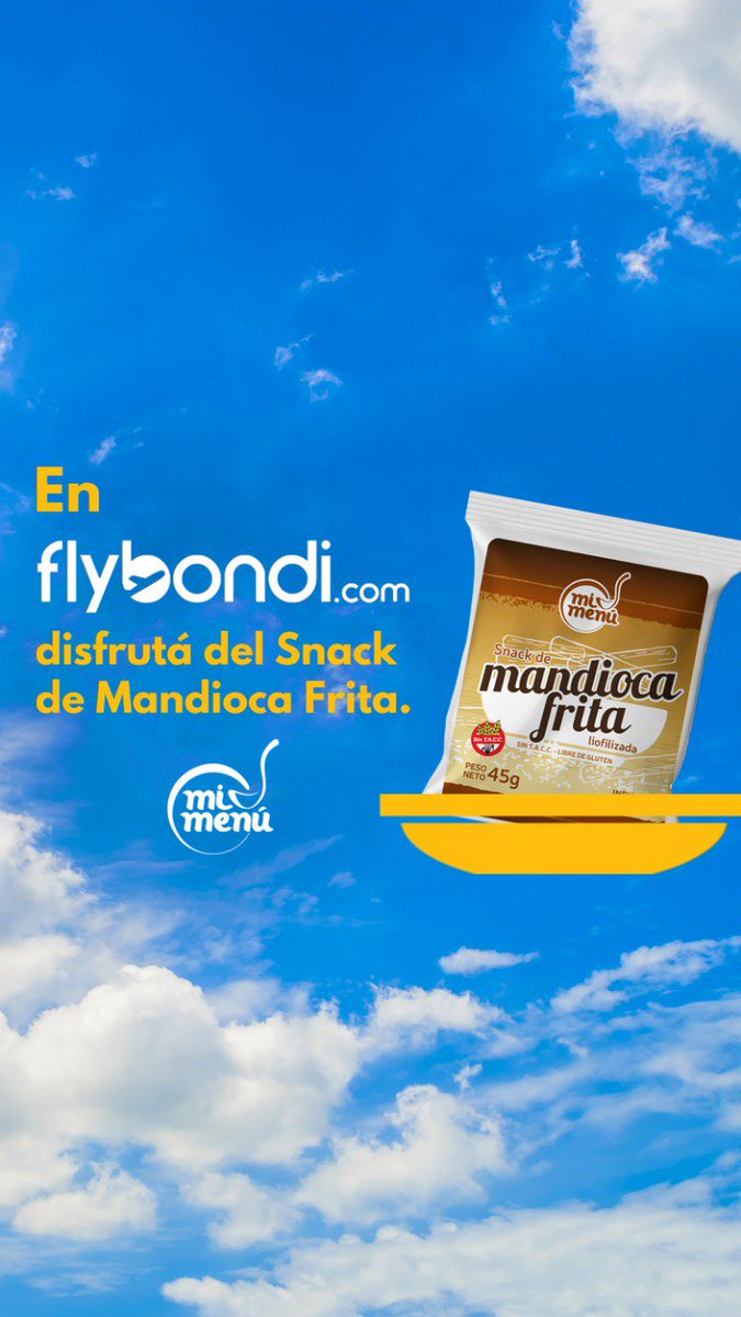 MatiasSebely's tweet photo. UN NUEVO PASO

Desde ahora, en en los vuelos de FlyBondi van a viajar ¡nuestros snaks de Mandioca Frita! Son los paquetes de #MiMenú, nuestra línea comercial de #AlimentosParaElMundo.

¡Seguimos creciendo! https://t.co/3AY1F6cttw