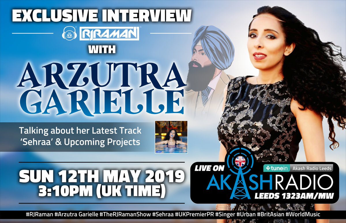 ramansiaynmusic's tweet photo. Catch me @RJRamanUK1 live with UK based artists @ArzutraGarielle on #TheRJRamanShow this Sunday to talk about her #NewSong #Sehraa Exclusive interview on #AkashRadio 1323am Leeds & Online: https://t.co/zMU4qgOdbN #RJRaman #ArzutraGarielle #UKPremierPR https://t.co/t3XwAccaUL