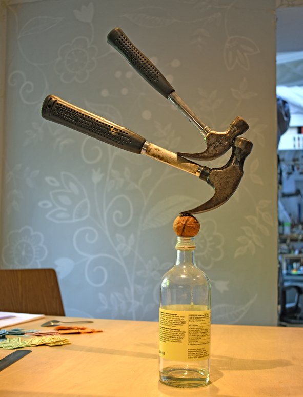 This morning in the kitchen. Still life with hammers. Featuring Kaz's lovely painted wall as a backdrop. #Balance #balancedhammers #hammers #walnuts #elderflowercordial