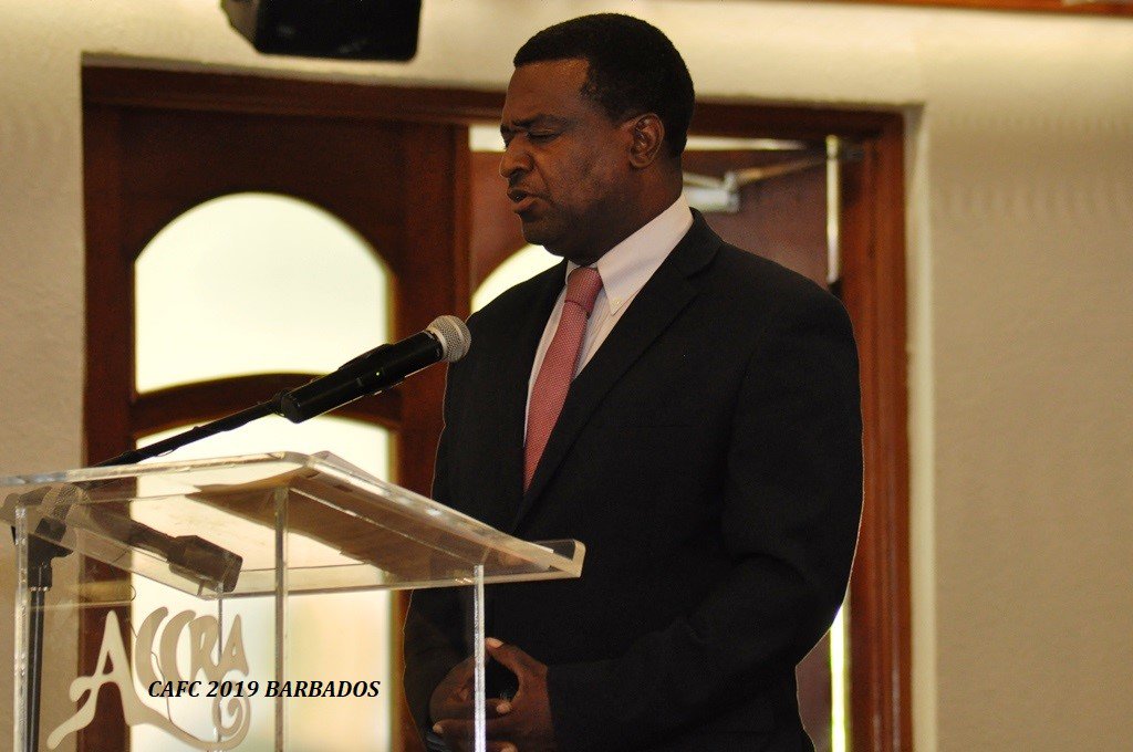 Pastor Dale Haynes delivering the invocation during the Opening Ceremony of the Caribbean Association of Fire Chiefs 2019 Conference in Barbados. #CAFC2019 #FireChiefs #Conference