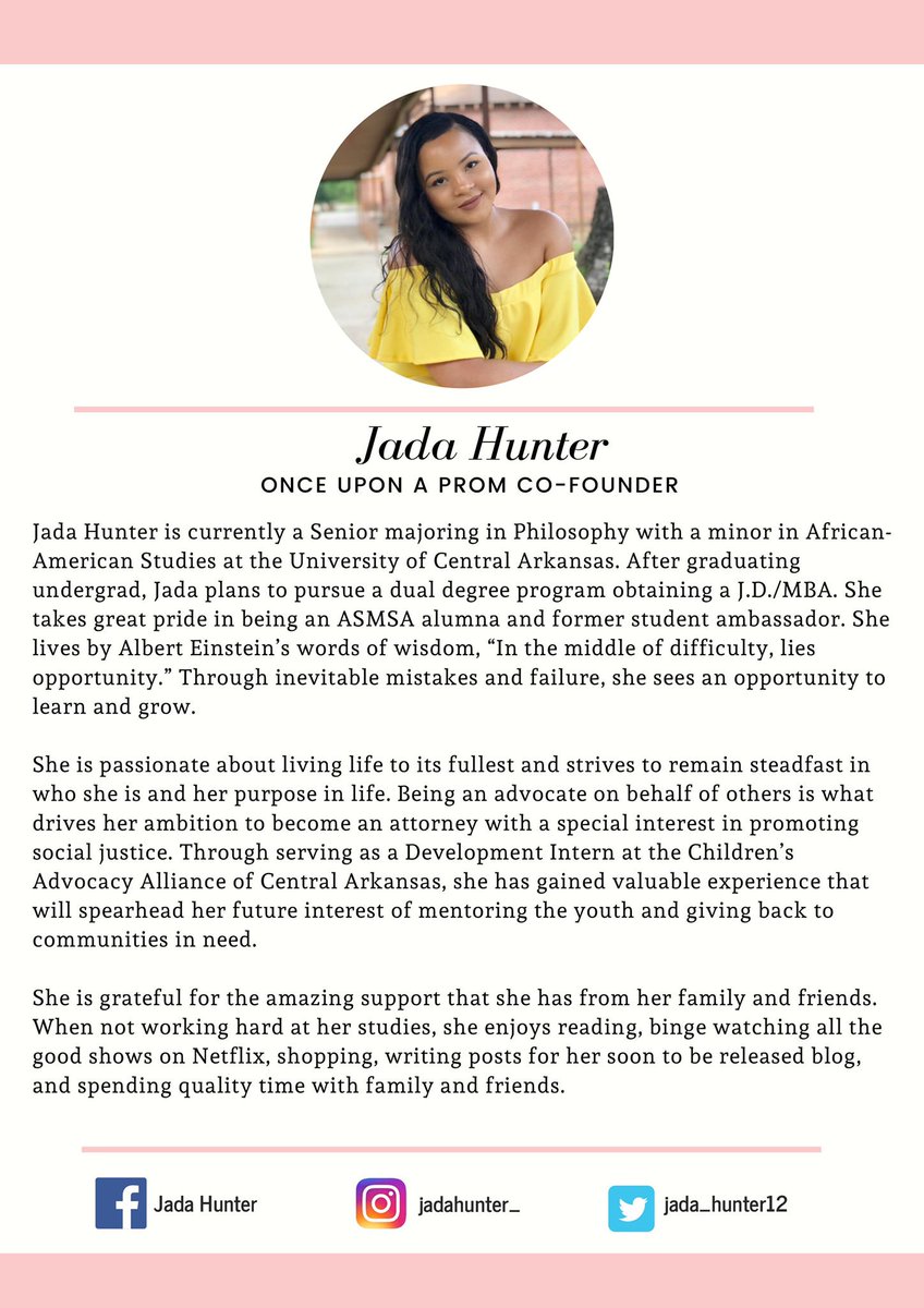 thejadamarie__'s tweet image. Once Upon A Prom Co-Founder Bio✨
#blackgirlmagic #girlbosses #communityorganization #littlerock #conway #arkansas