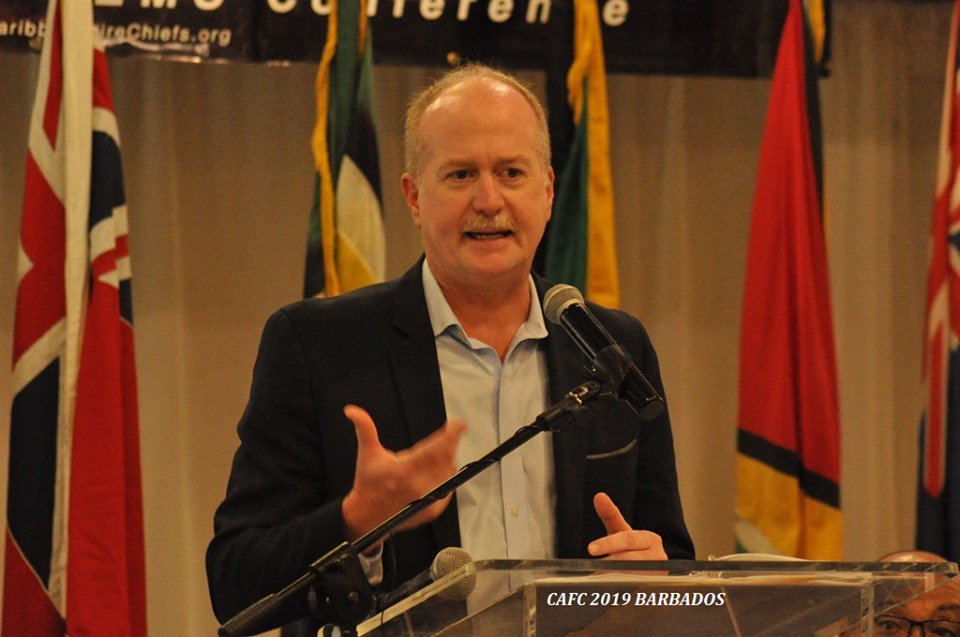 Mr Jim Pauley, President and CEO of the National Fire Protection Association (NFPA) delivering the keynote address during the Opening Ceremony of the Caribbean Association of Fire Chiefs 2019 Conference in Barbados. #CAFC2019 #FireChiefs #Conference <a href="/NFPA/">NFPA</a>