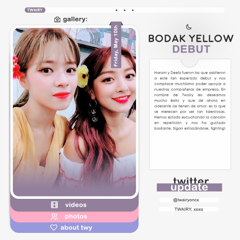 twairyoncx's tweet photo. ˗ˏˋ oncᥱ upon ɑ tımᥱ* ›  wᥱ ɑrᥱ ﹫ twɑırч!♡ 

— #BYDEBUT #LastandForever 

🍭: Ha-ram y Deetz fueron las que estarán representando a Twairy en este tan esperado debut. Estamos muy felices de ver a nuestras compañeras de empresa triunfar, les deseamos mucho éxito hoy.♡ https://t.co/T5bLJM4YTC