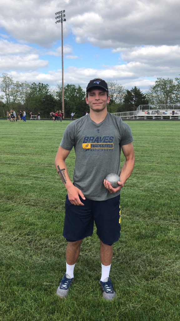 CGBravesTrack's tweet photo. @CGroveBraves athlete @TuckerDay4 breaks the school record in shot (52’3.5”) with a throw of 52’7.75”!!! Nice work! He also broke the FHL meet record in Discus (156’) with a throw of 158’! https://t.co/bgFV2avsog