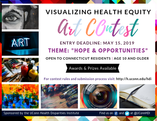UConnHDI's tweet photo. 2019 #VisualizeHealthEquity Art Contest "Hope & Opportunities" Choose to focus on specific populations (e.g. #BMOC, #WGOC, LGBTQ+, immigrants, people w/ disabilities, people living w/ chronic disorders, homelessness, & more). Enter to win https://t.co/9g2iPaqDqK Extended to 5/30 https://t.co/aBoQovtujn