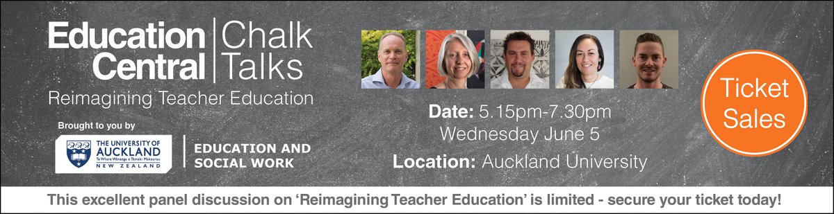 EdCentralNZ's tweet photo. Are we getting teacher education right in Aotearoa? Or do we need to rethink how we prepare our teachers of tomorrow? What would such change look like &amp; require? All this and more at our next ChalkTalks |Reimagining Teacher Education brought to you by UoA https://t.co/NlwPBjAvwL https://t.co/Wy32ajsOXa