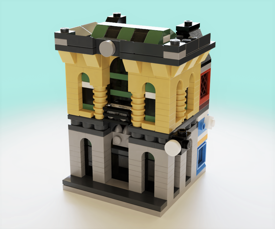 ArmoredBricks's tweet photo. A #MiniModular Brick Bank! Really enjoying the new @LEGOIdeas Activities challenge! Model built and rendered with #Mecabricks. https://t.co/YYn2d5hNPn