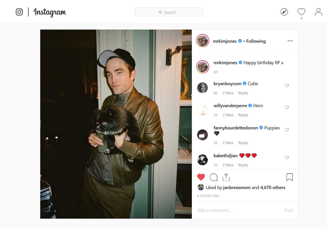 Aw, Kim Jones wished Robert Pattinson a Happy Birthday on Instagram!  