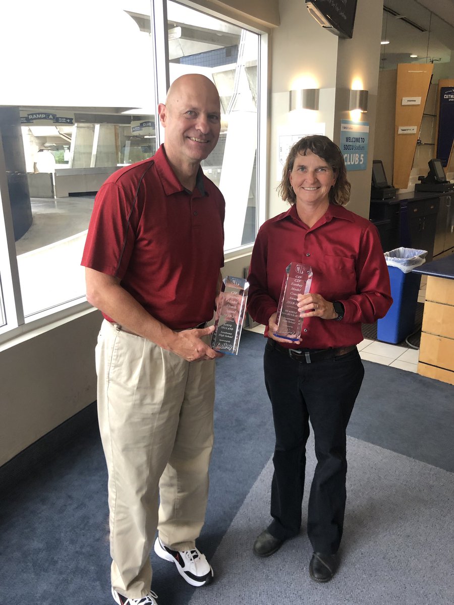 Congratulations to Sweetwater’s Coach and AD Heather Huckaby and Southwest’s Coach Steve Selland. Awarded “Model Coaches” by CIF. Only coaches in the San Diego Section to receive this honor and both from the Metro Conference. Very well deserved! <a href="/SUHSD/">Sweetwater Union High School District</a> <a href="/SUHiDevils/">Sweetwater Union HS</a>
