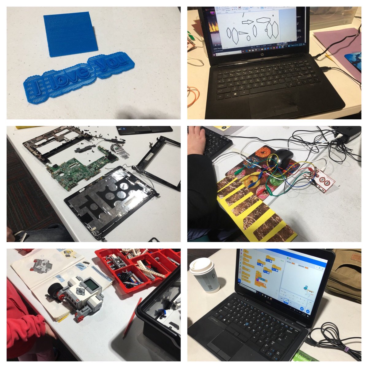 CoderBendigo's tweet image. Another busy morning at @CoderBendigo lots of activity and scratch featuring as it’s Scratch day. Even messages for mothers printed of our 3D printer.