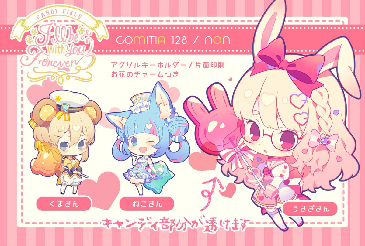 ট ইট র 夢ノ内 Comita128 Non つ12b コミティア新作 Candy Girls アクリルキーホルダー お花のチャームつきでロリポップ部分が透けて見える仕様になっています