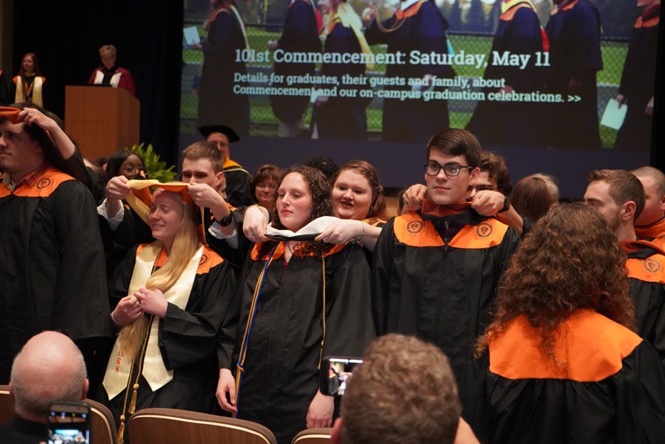 SUNYCobleskill's tweet photo. Hoods, gowns, and smiles. #CobyGrad is here. #Graduation2019 https://t.co/TZi9X32Z3p