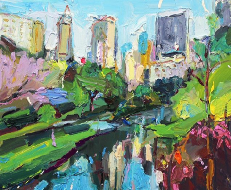 Walking, painting, sketching, meeting, exploring, listening to musicians... I feel like I have merely scratched the surface of these wonderful gardens. Farewell until next time! “New York Skyline From Central Park”, 35X45cm, oil on board. #newyorkworkshop #centralpark