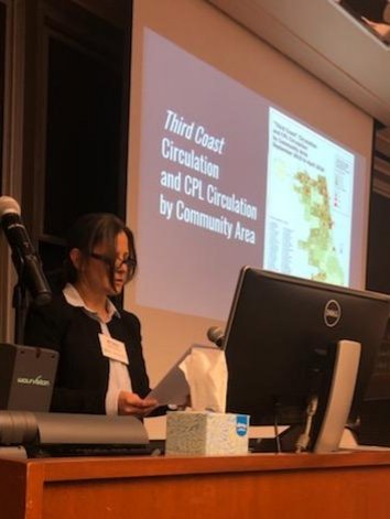 mihaela_stoica1's tweet photo. Lightning talk today in front of a great crowd @DePaulU on recent @ReadChiReading work studying @1book1chicago. Thanks @ILGISA for the opportunity! #ILGISAChicago https://t.co/WG0pUq6l4p