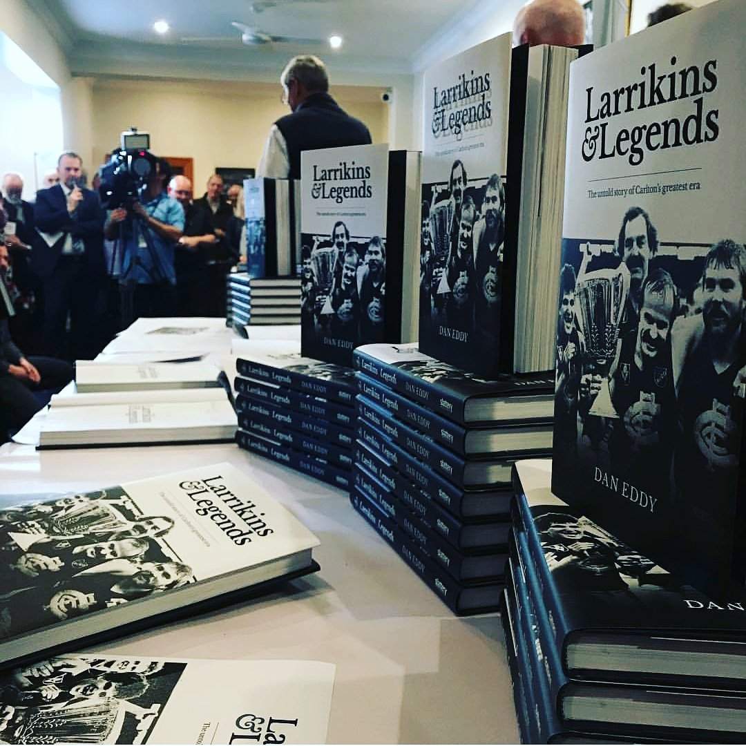 DanEddyBooks35's tweet photo. Hope all my @CarltonFC Larrikins & Legends enjoy their 40-year premiership reunion today...and, of course, tonight! A five-point win over @CollingwoodFC would cap it off 👌#Larrikins #legends #harmes #sheldon #grandfinal #blues @tony_debolfo @slatterymedia https://t.co/WD8g3I6mnE