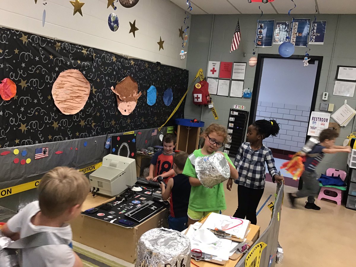 Our kindergarten friends in <a href="/kindybrown/">Libby Brown</a> class came &amp; “played” today!  It was fun to see them practice executive functioning &amp; social skills at a higher level than my Ss..even though most of them turned into astronaut computer hackers by the end. 😂 #WEAreLakoka <a href="/hopewellECS/">HopewellECS</a>