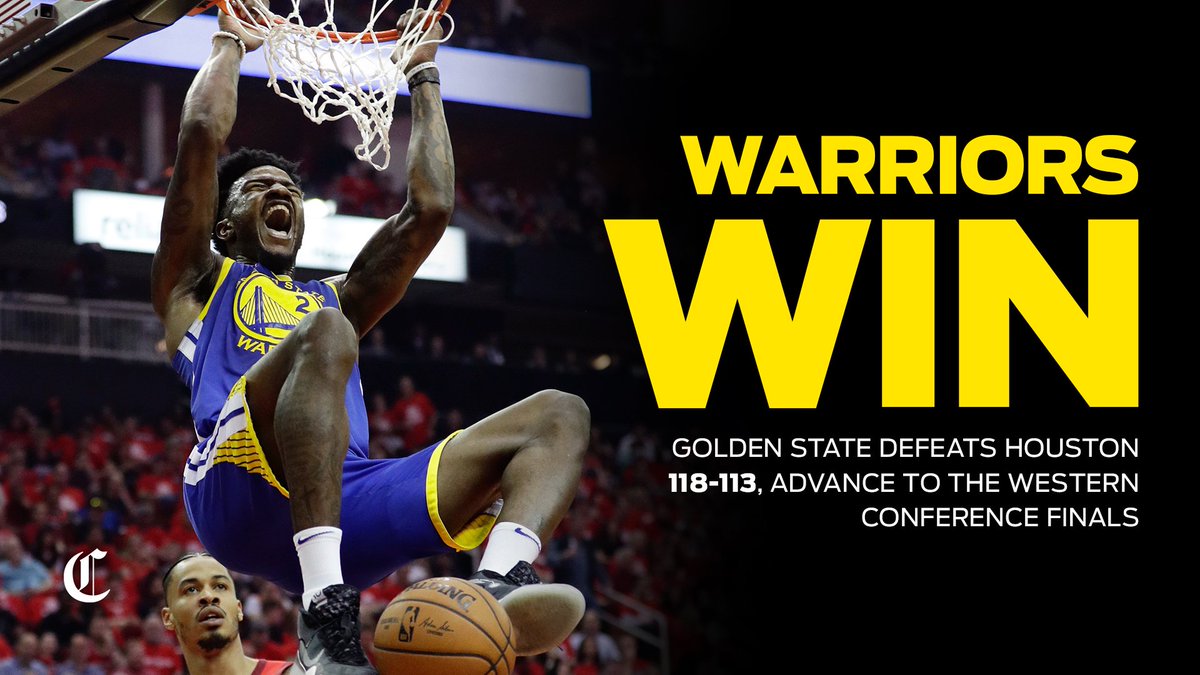 SportingGreenSF's tweet photo. The Golden State Warriors advance to the Western Conference Finals for the 5th straight year after defeating Houston in Game 6.

#warriors #rockets #NBAPlayoffs2019 https://t.co/KQGBTsMpCf