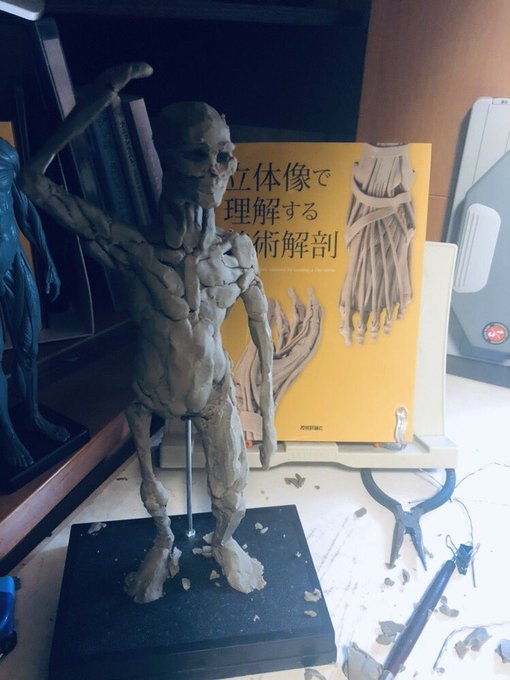 美術解剖学を立体的に理解しようと
4時間粘土をこねくり回した結果
泥人形が出来上がりました。 