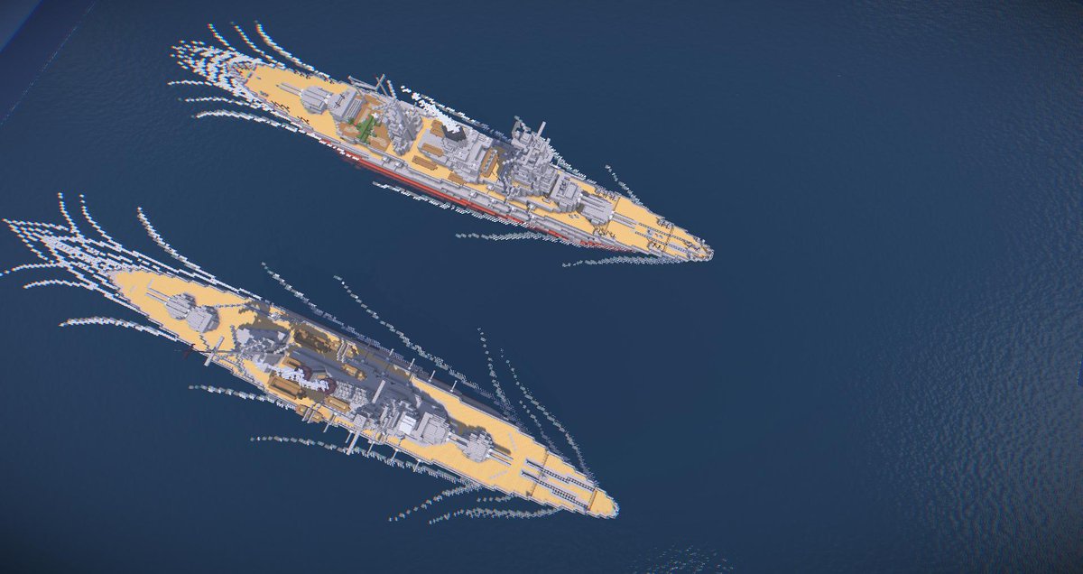 りど 狸のマイクラ垢 長門 改装後 に波を付けました ついでに 改装前の方の煙突に煙も付け足しました Minecraft 戦艦長門