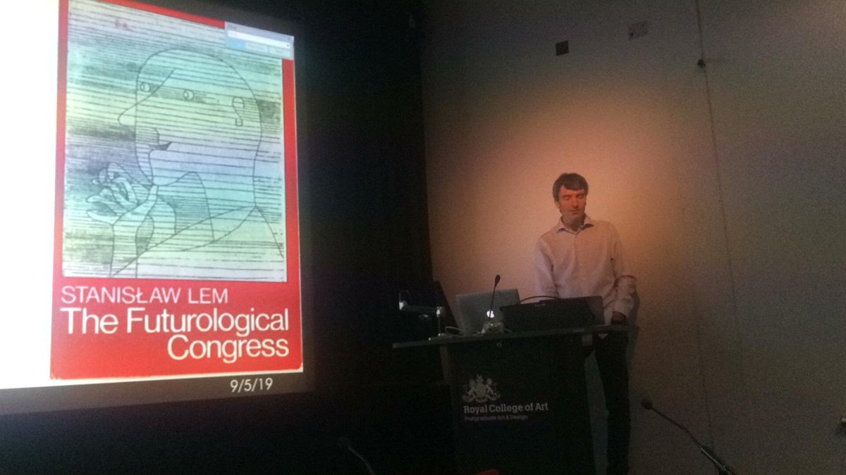 Bjorn Sommer proposing Stanislavsky Lem's 1971 Futurological Congress as early VR <a href="/RCAalterities/">RCAalterities</a> symposium.  @claudiadutson proposed Daphne du Maurier's House on the Strand (1969) as another early example.