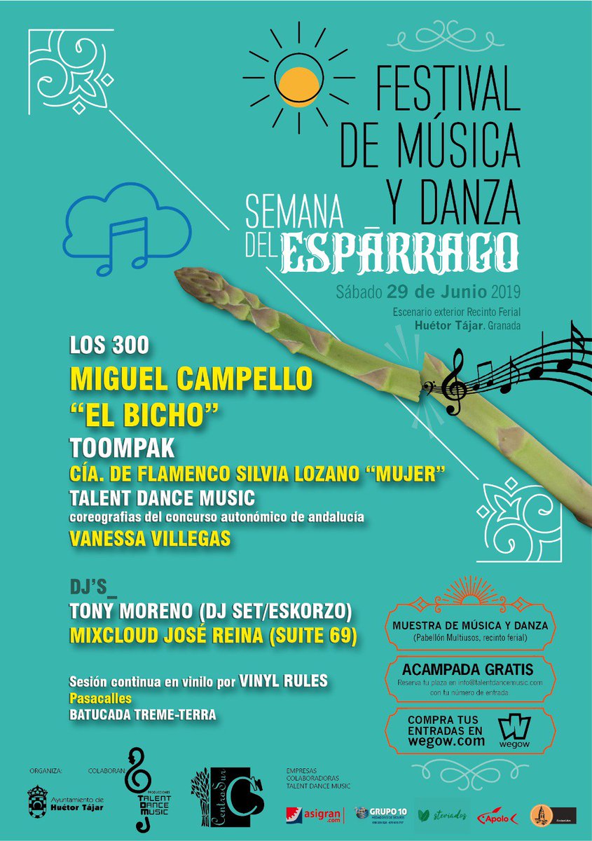 También disfrutaremos de 3 músicos granadinos que suenan como 300!!!
@Los300banda en el Festival de Música y Danza Semana del Espárrago #FMDSE el 29 de Junio en Huétor Tajar !!!