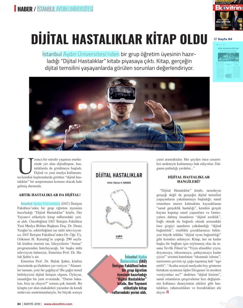 YenginDeniz's tweet photo. “Dijital Hastalıklar” kitabının Ekovitrin dergisi paylaşımı #dijitalhastalıklar #iauyenimedya #netlessfobi #phantomvibration #nomifobi #sanalgerceklik #VRlab #VirtualReality #iaukampus @iauyenimedya @iauif https://t.co/EdjKPWxEle