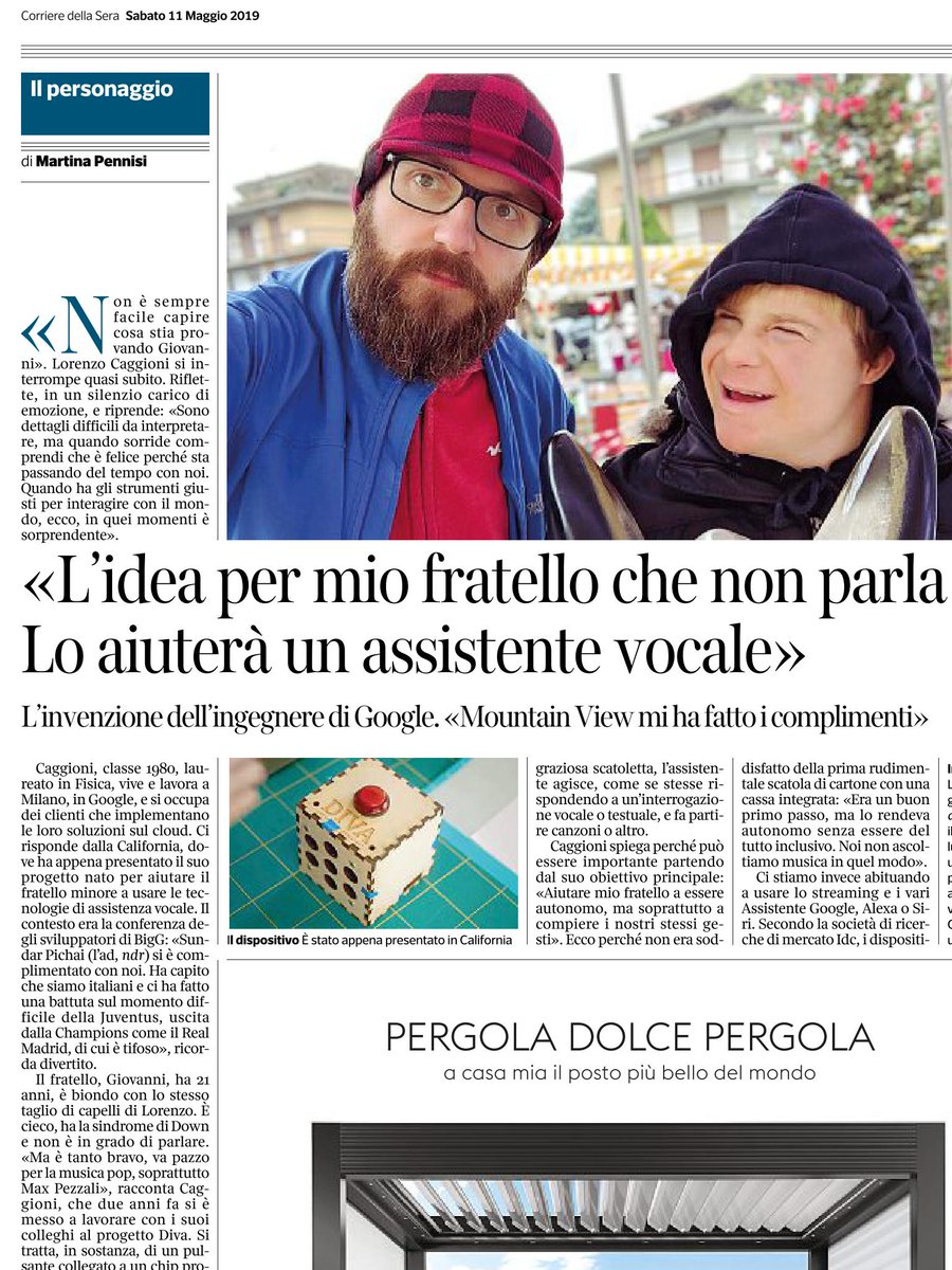 Quando la #tecnologia è guidata dall'amore: il fratello maggiore studia un assistente vocale integrato per far interagire il fratello minore con il mondo per renderlo più autonomo. Una bellissima storia di <a href="/martinapennisi/">Martina Pennisi</a> via <a href="/Corriere/">Corriere della Sera</a>