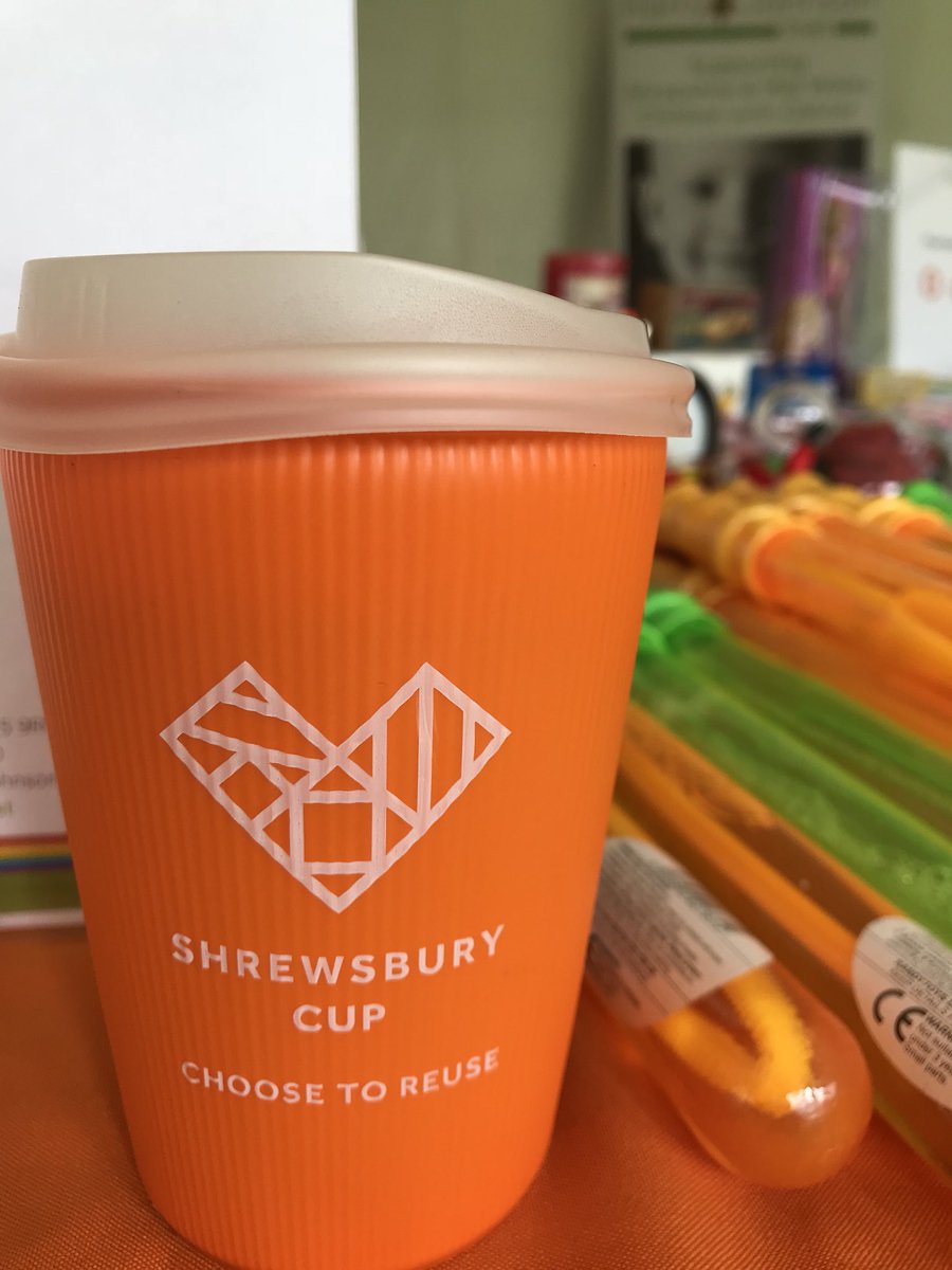 We are at <a href="/shropkidsfest/">Shropshire Kids Fest</a> all day today, where even our coffee cup is orange! #shrewsburycup