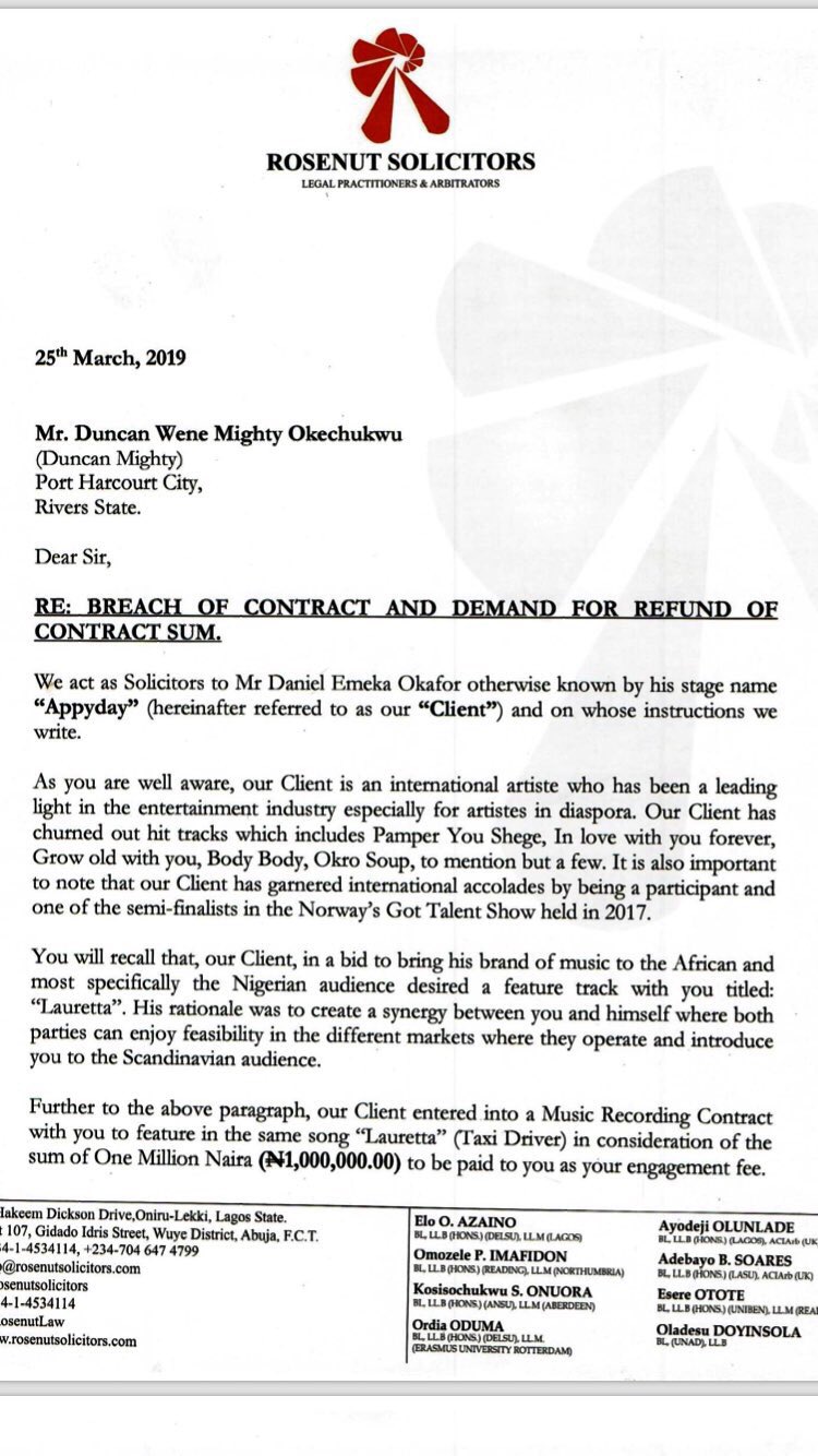 Appyday on Twitter: "My lawyers have written to Duncan Mighty but