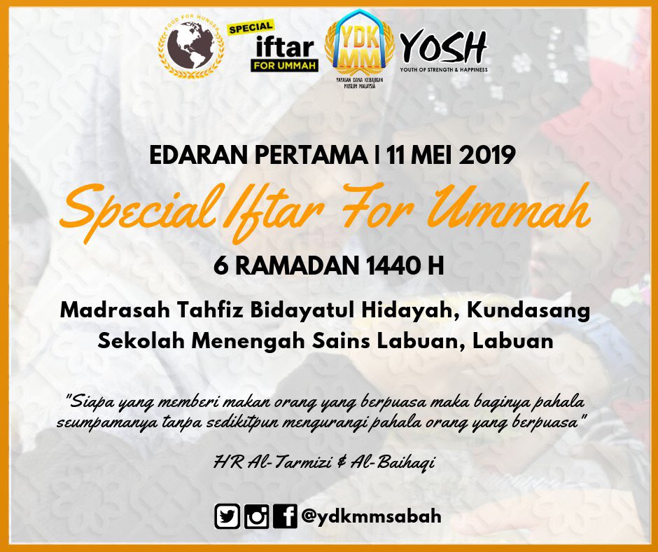 SYLStudio's tweet photo. Salam Ramadhan buat semua umat islam terutama di bumi Sabah. Mari bersama-sama menjayakan Program Special Iftar for Ummah( Si4U). Terima kasih😊😊😊
.
@501Awani @bharianmy @bharianmy @SinarOnline @hmetromy 
#Ramadhan #iftar #ydkmm #yosh #kml #Labuan https://t.co/huBIIx6cDK