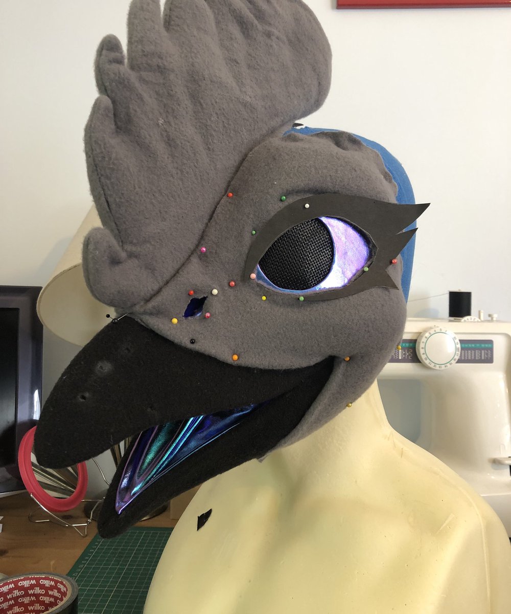 TheShmonster's tweet photo. A bit late for #feathersuitfriday but progress on Tikka! The holographic fabric is a pain to work with but I love how it looks! I might change her comb though...🐓

#fursuit #fursuitmaker #fursuitwip #furry #birdsuit https://t.co/5JCBe5Fqsx
