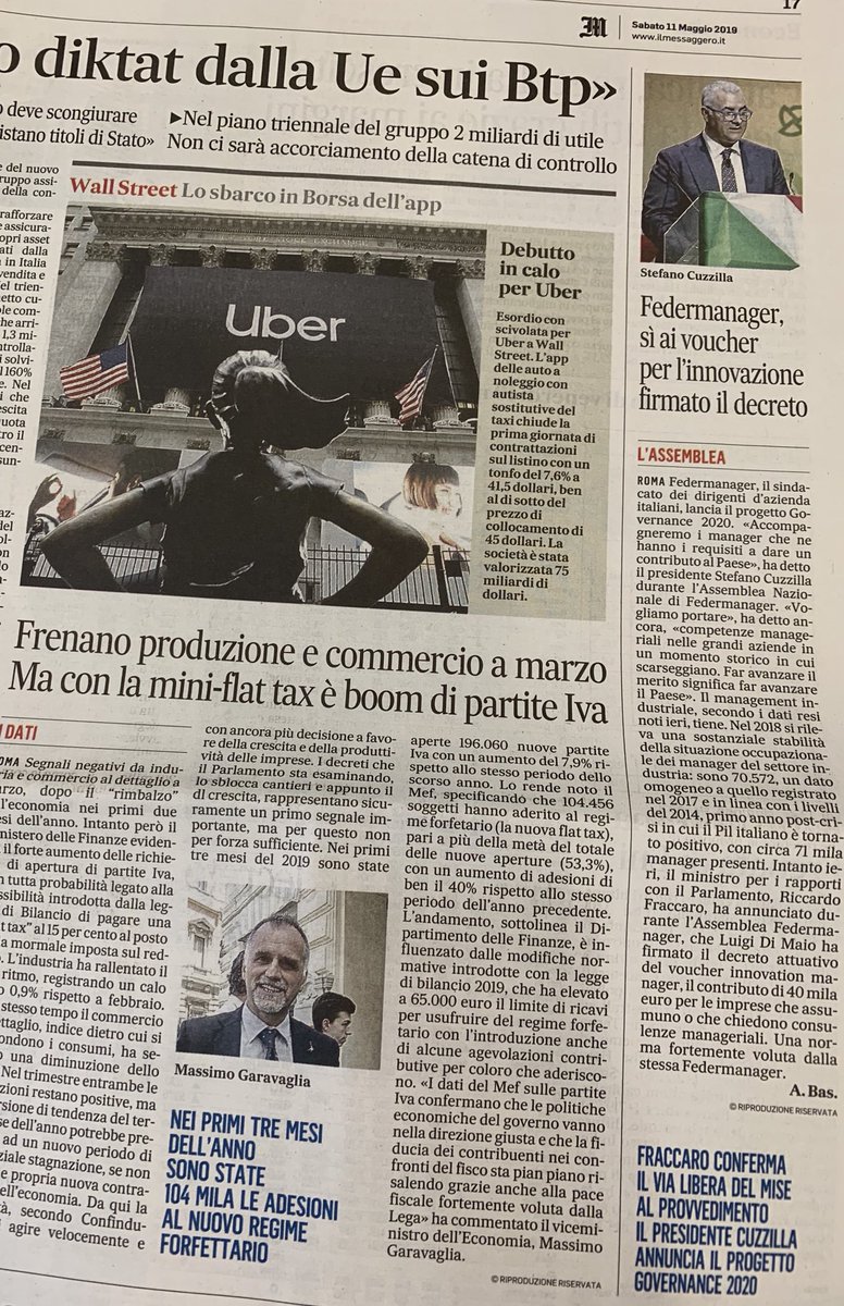 Federmanager's tweet photo. Sabato di #rassegnastampa. In edicola si parla di #federmanager #assemblea2019 #11maggio https://t.co/PBwShVXOX7