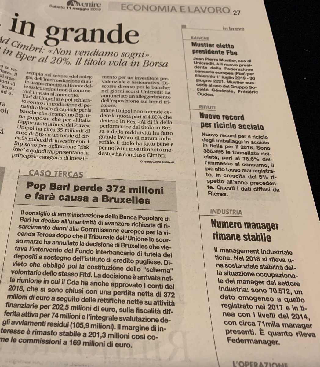 Federmanager's tweet photo. Sabato di #rassegnastampa. In edicola si parla di #federmanager #assemblea2019 #11maggio https://t.co/PBwShVXOX7