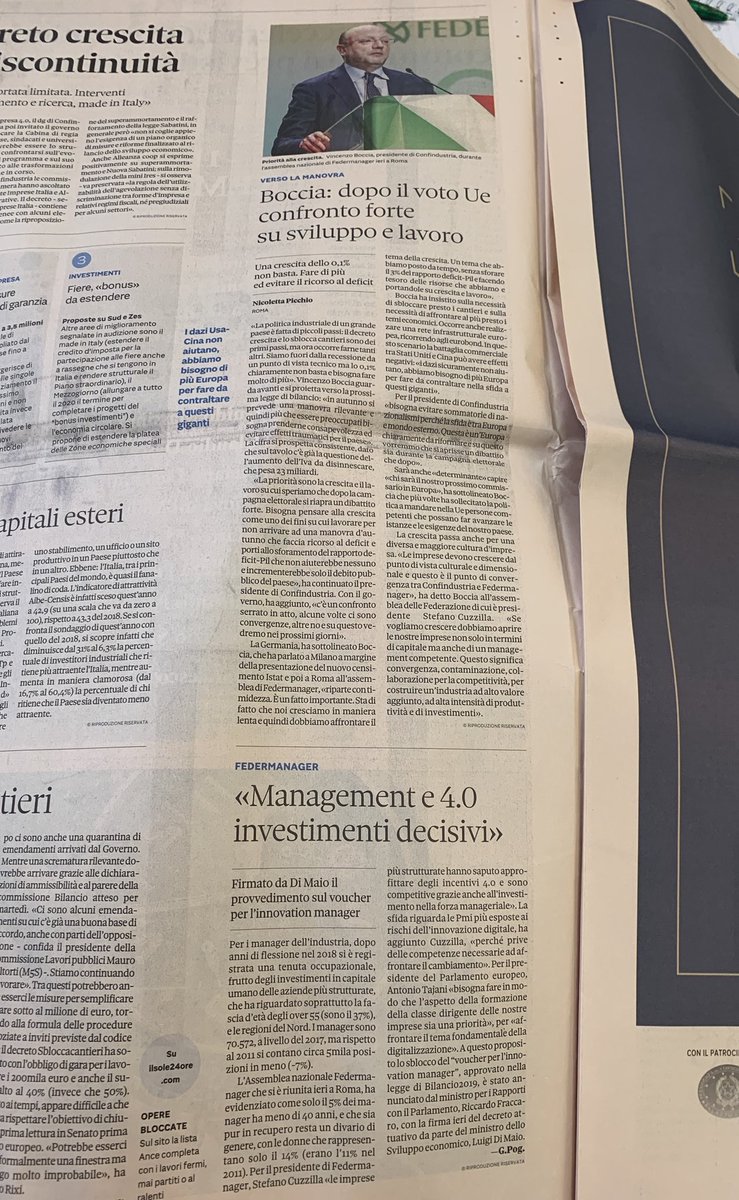 Federmanager's tweet photo. Sabato di #rassegnastampa. In edicola si parla di #federmanager #assemblea2019 #11maggio https://t.co/PBwShVXOX7