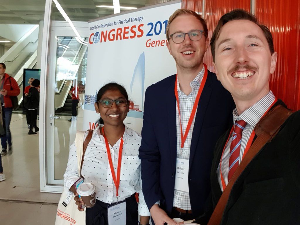 IshankaMW's tweet photo. Getting ready for my first #WCPT2019 research talk at Geneva. Don’t feel alone at the other side of the world with my best conference buddies graduated from @Uni_Newcastle #AnkleStudy @UON_research @WCPT1951 @ScottFFarrell @DrRdeZoete https://t.co/E2bAshpIKJ