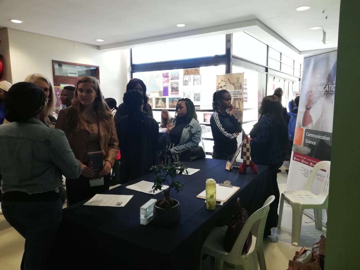 AdnilFekisi's tweet photo. @ufsweb #CommSci Department open day table inside the Odeion. Want to know more about the degrees we offer? Come through 🙂
#UFSOpenDay2019 https://t.co/1Nt47A7tor
