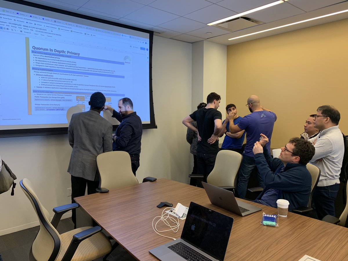 evmpapi's tweet photo. .@sfalah & @TyLobban breaking down @goquorum’s private/permissioned architecture at #Consensus2019
#BuiltOnQuorum #Ethereum https://t.co/KyRggKx2Zy