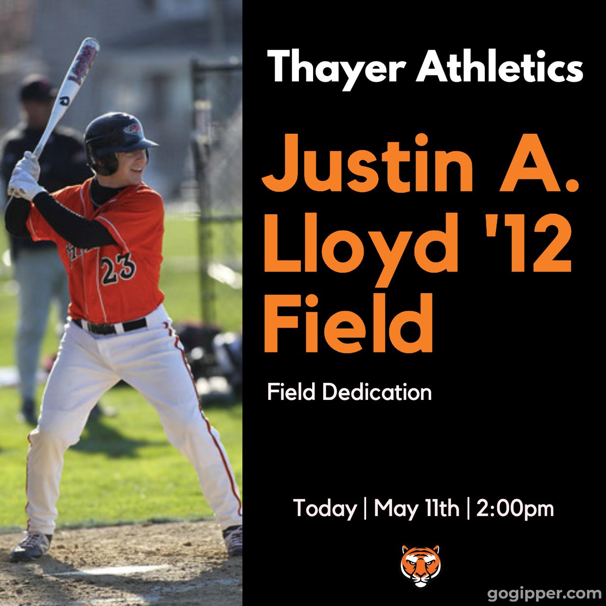 ThayerAthletics's tweet photo. Today is a special day at the Academy as we dedicate the baseball field to Justin Lloyd '12. Please join us at 2:00 for the celebration! https://t.co/EhScXYKt06