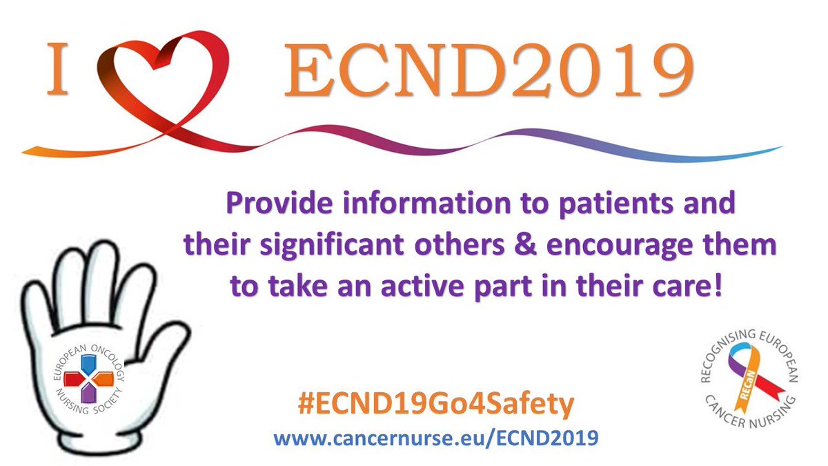 cancernurseEU's tweet photo. #EONSGo4SafetyManifesto Loading...

ONE week to go for the launch of  EONS Safety Manifesto on May 18!

📢 Provide information to patients and their significant others &amp; encourage them to take an active part in their care! 📢
#ΕCND19Go4Safety https://t.co/2xldprXFUw