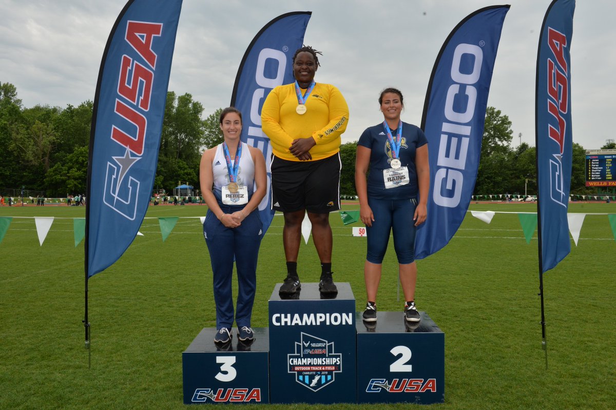 2019 <a href="/AirForceReserve/">AirForceReserve</a> Outdoor #CUSATF Women's Discus Champions 🏆 #CUSAChamp

🥇 Danisha Jones - <a href="/SouthernMissTF/">Southern Miss Track & Field/Cross Country</a> 
🥈 Gabrielle Rains - @FIU_TRACK 
🥉 Julie Perez - <a href="/RiceTFXC/">Rice TF & XC</a>
