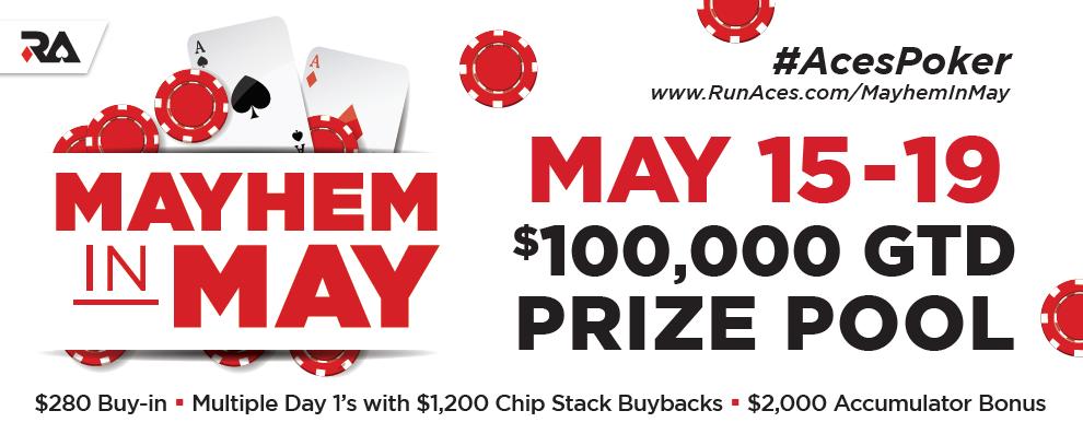 RunAcesPoker's tweet photo. One more Main Event seat to give away!  RT by May 13 for a chance to win a $280 Mayhem In May main event seat. 18+only no purchase req. #AcesPoker https://t.co/rndoucJDdA https://t.co/XQhNgAFmy7