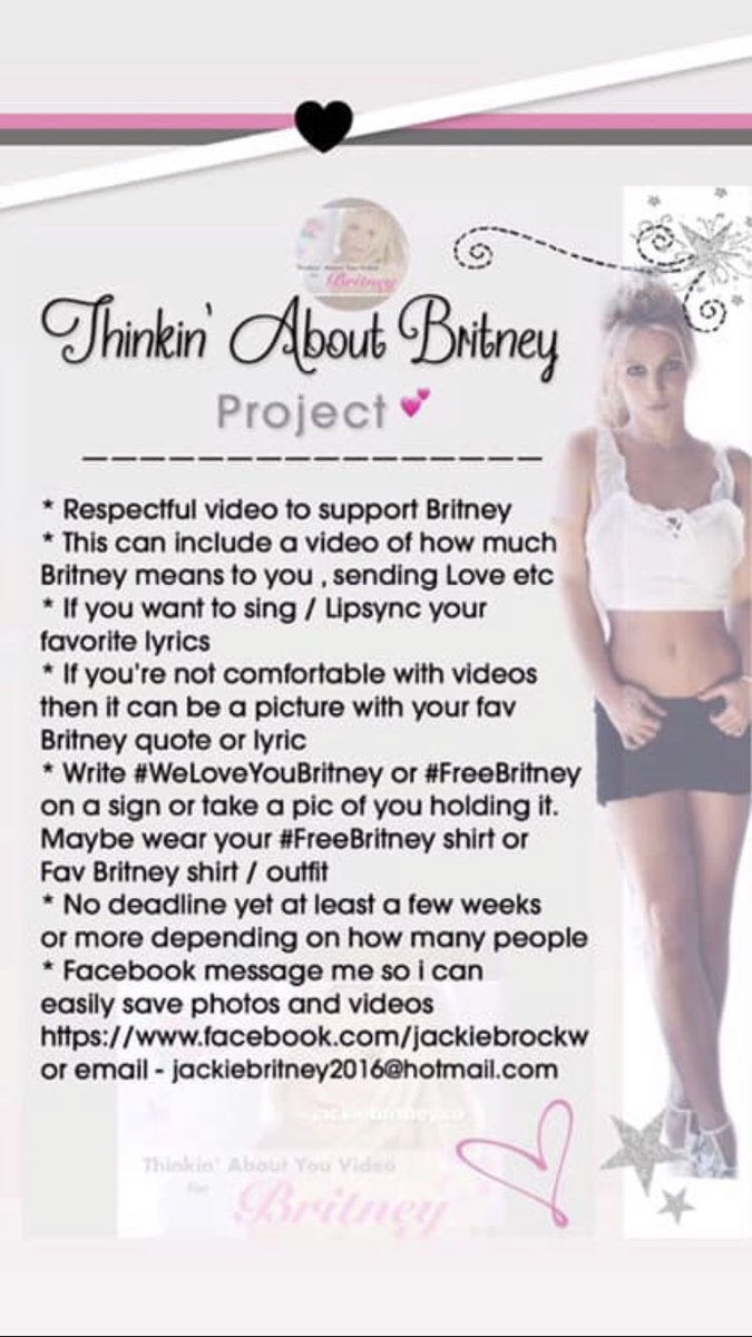 JackieBritneyxo's tweet photo. New Project 💕 putting together a fan video to send Britney support !  Details below  #FreeBritney #JusticeforBritney #JustLuvBritney #ThinkinAboutBritney 🙏🏼 https://t.co/MGMsddpdbd