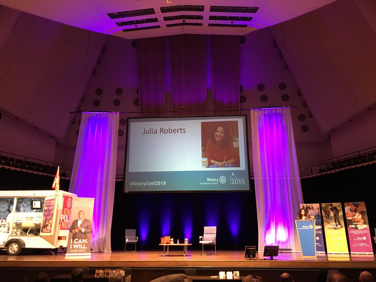 SimonEdmands's tweet photo. Many thanks to @AdeAdepitan, @JuliaRobertsTV, @MarkEsho, John Box, Colin Powell and Dr Julian Harriss for some fascinating and often very personal insights into surviving #polio at #RotaryConf2019 #Nottingham 👏🏻 #EndPolio #NearlyThere #Purple4Polio #PeopleOfAction #RotaryEffect https://t.co/UmP1ZUDwNe