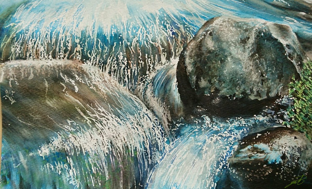 Yukimon 渓流 まだまだ表現は拙いですが 川の流れを感じて貰えたら嬉しいです 水彩画 Watercolor 模写