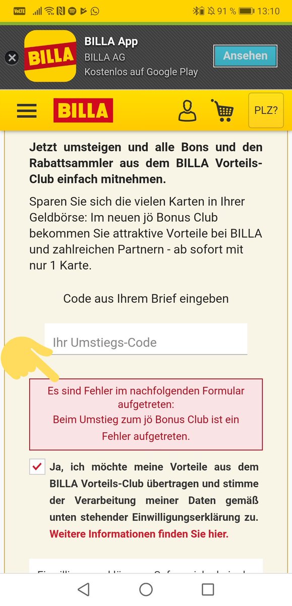 Servus, <a href="/BILLA_AT/">BILLA</a> 

Irgendwie funktioniert der von euch zugesendete Umstiegscode zu JÖ nicht.

Weder die Dame an der Kassa, noch ich online konnte die Punkte transferieren.
