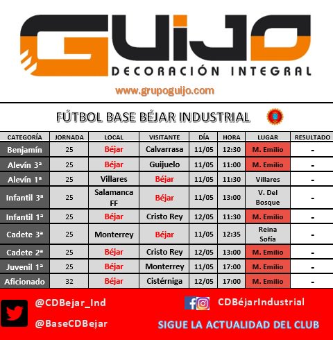 BaseCDBejar's tweet photo. 🚨 JORNADA 25 🚨

Hoy sábado, a partir de las 17:00 en Mario Emilio, el juvenil se juega la vida en el penúltimo partido de la temporada contra un rival directo. 

#TodoAlRojo 🔴 #ElBéjarQueViene ❤️🖤 https://t.co/XiCKOrcIQb
